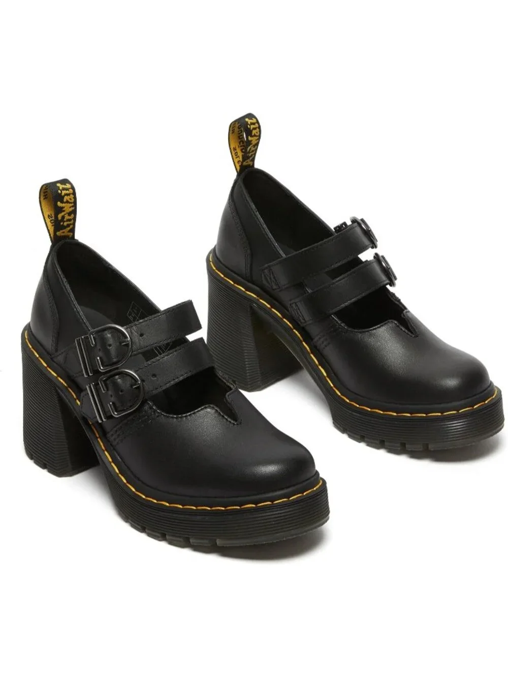 Womens Black Leather Dr. Martens Eviee Mary Jane Leather Heeled Shoe Sendal